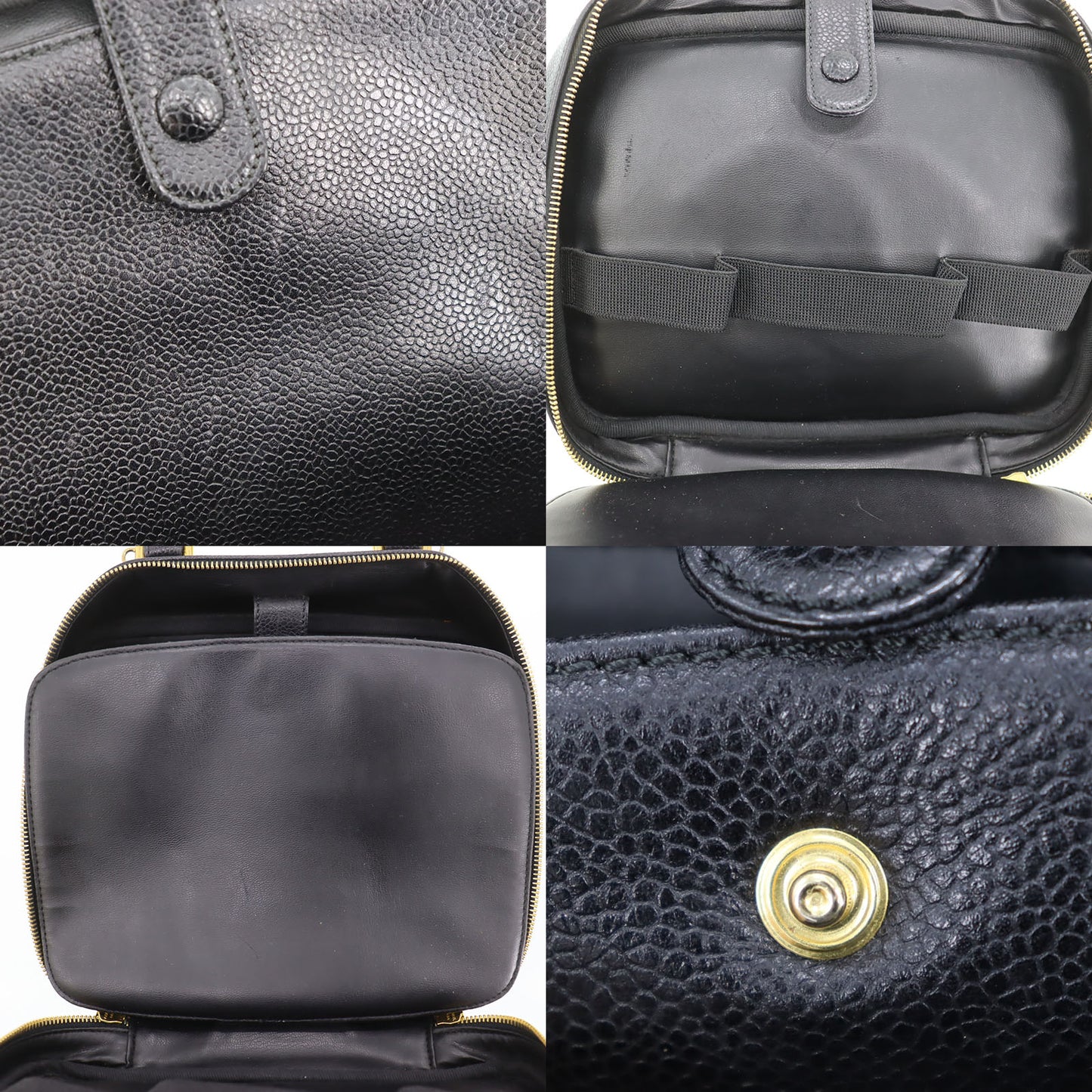 CHANEL CC Shoulder Handbag Vanity Black Caviar Skin Leather #CD668