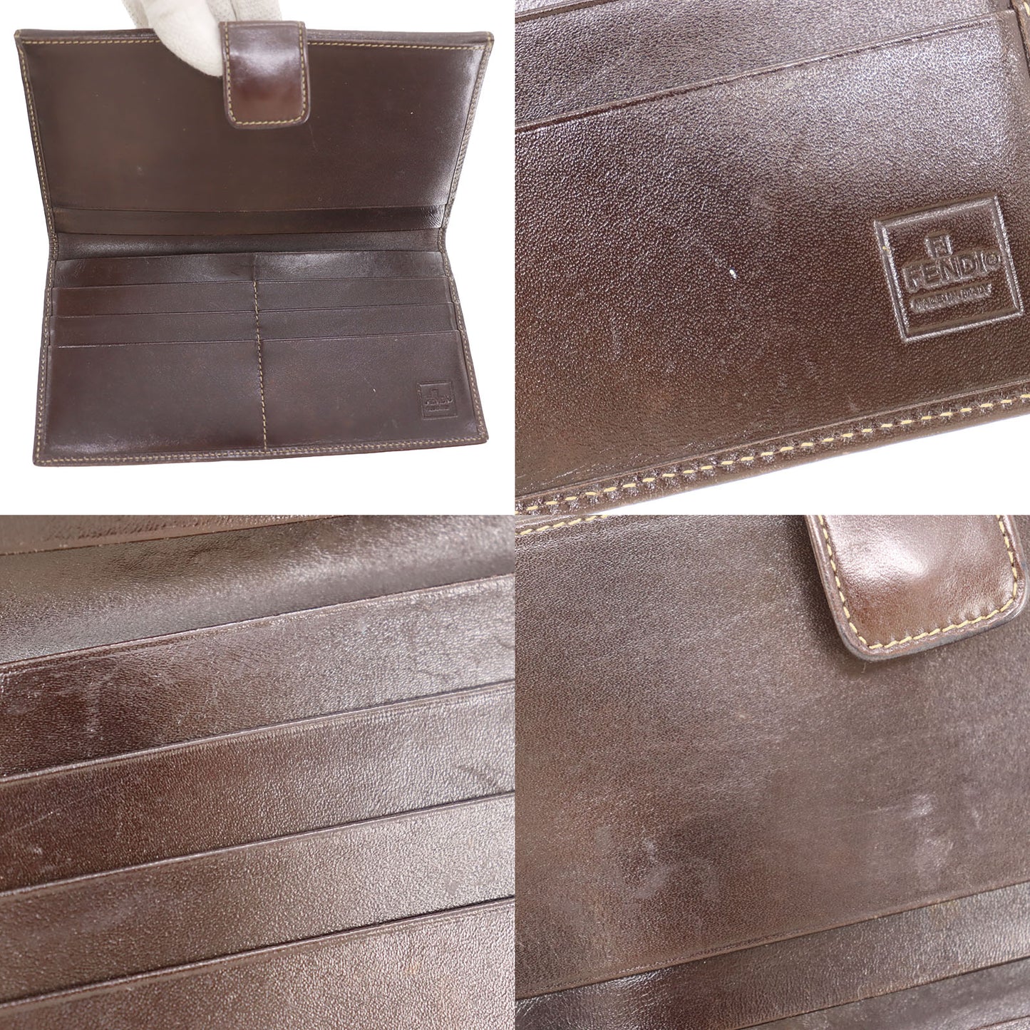 FENDI Zucca Bi-fold Long Wallet Brown Canvas Leather #CN100