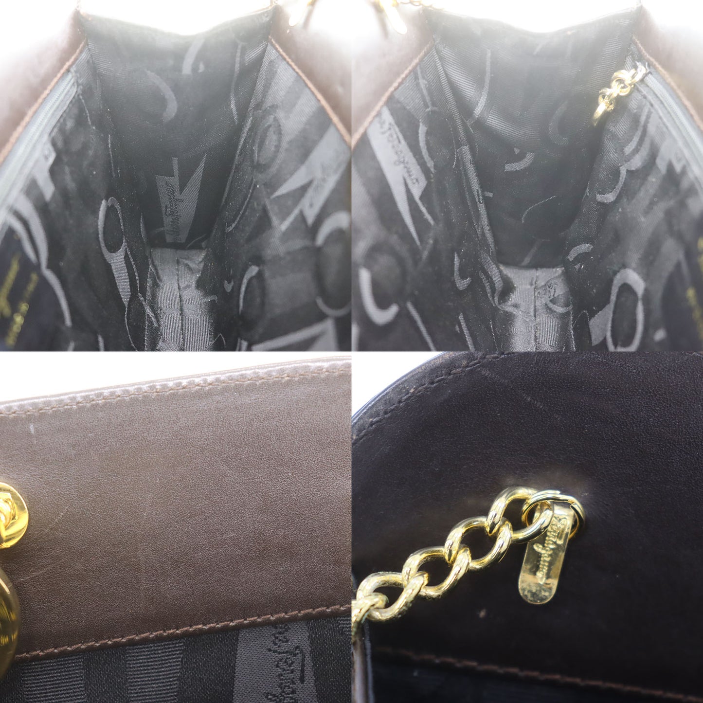 Salvatore Ferragamo Gancini 2Way Clutch Shoulder Bag Brown Leather #AG134