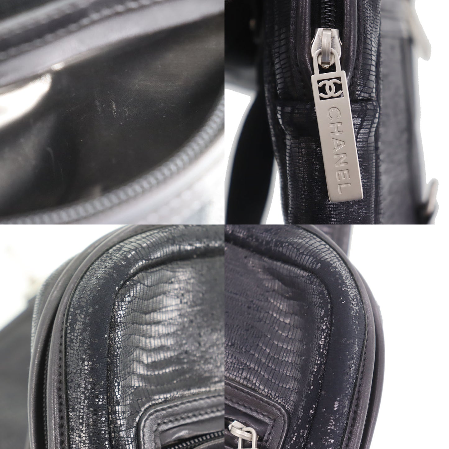 CHANEL Sports Line Crossbody Shoulder Bag Black Nylon Leather #CP936