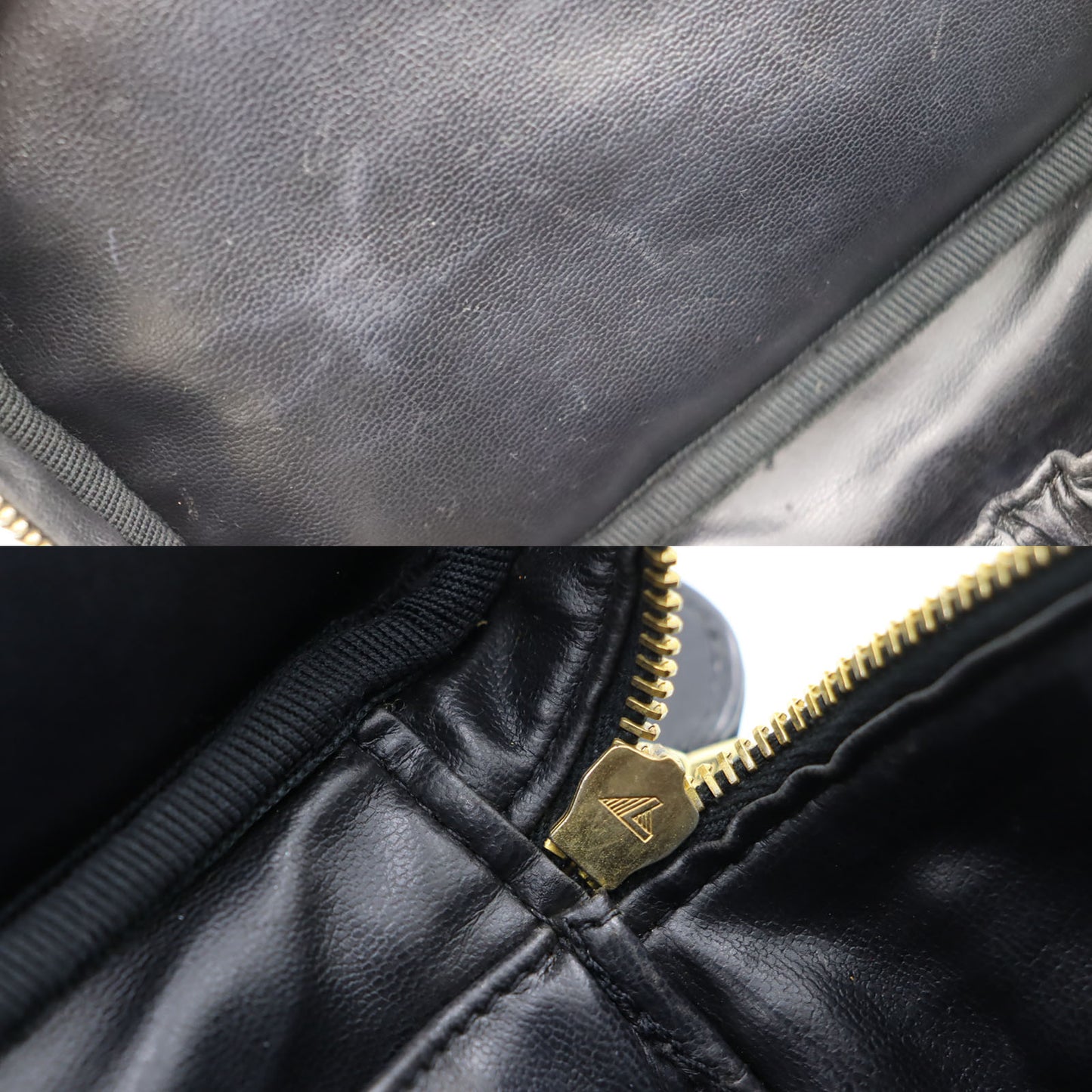 CHANEL Bicolore Handbag Vanity Pouch Black Lambskin #AH691