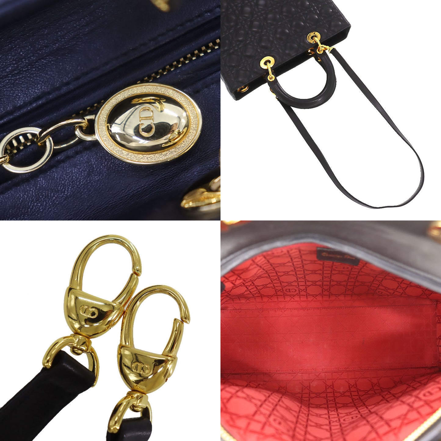 Christian Dior Lady Dior 2way Shoulder Handbag Black Leather #DA755