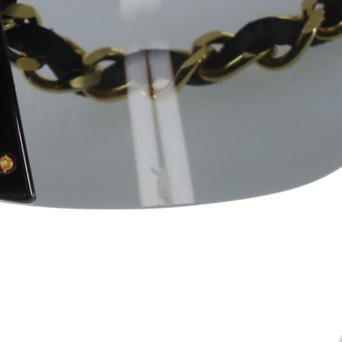 CHANEL Chain Used Sunglasses Black Shield Eye Wear Italy #CU905