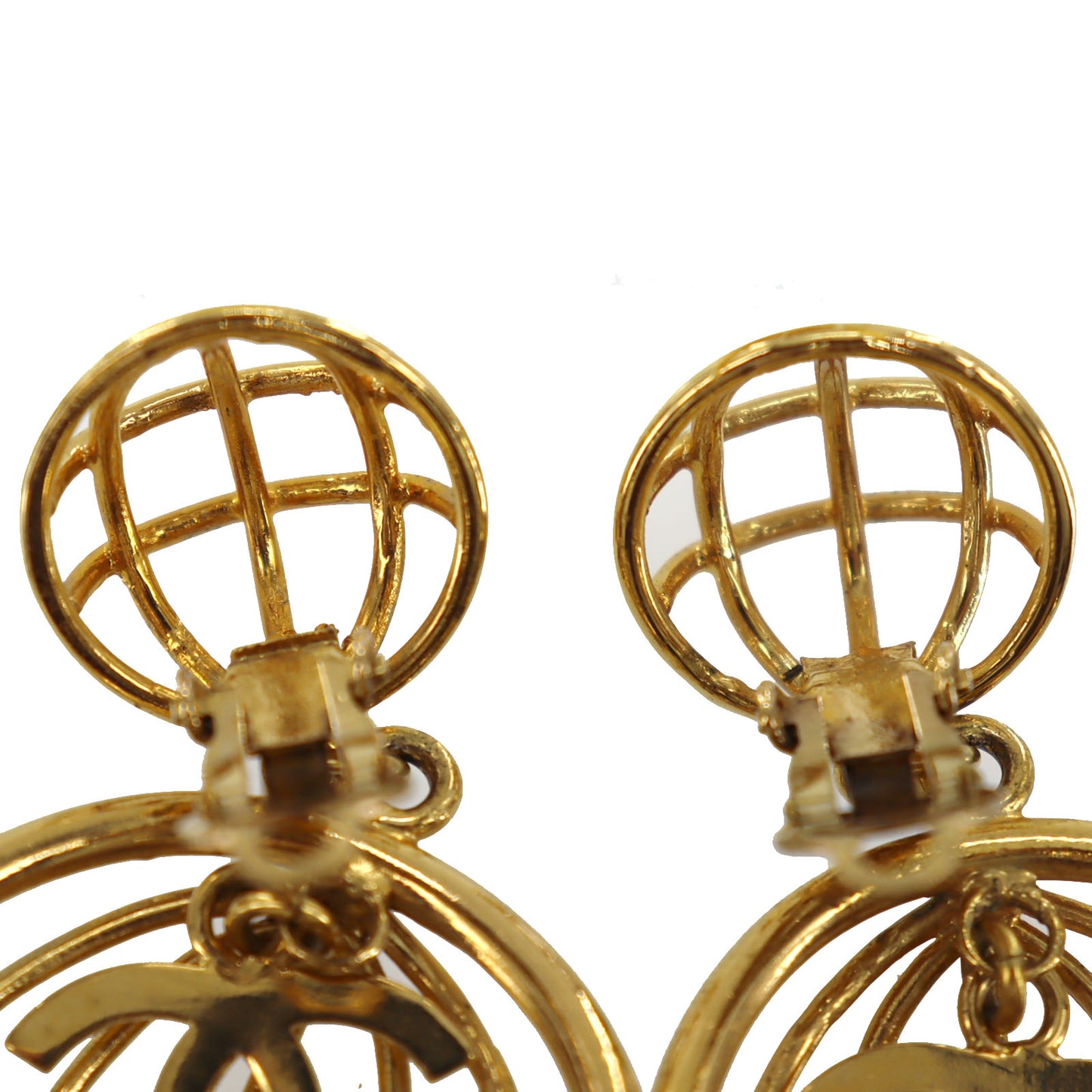 CHANEL CC Logo Earrings Gold Clip-On 93 A #BU537