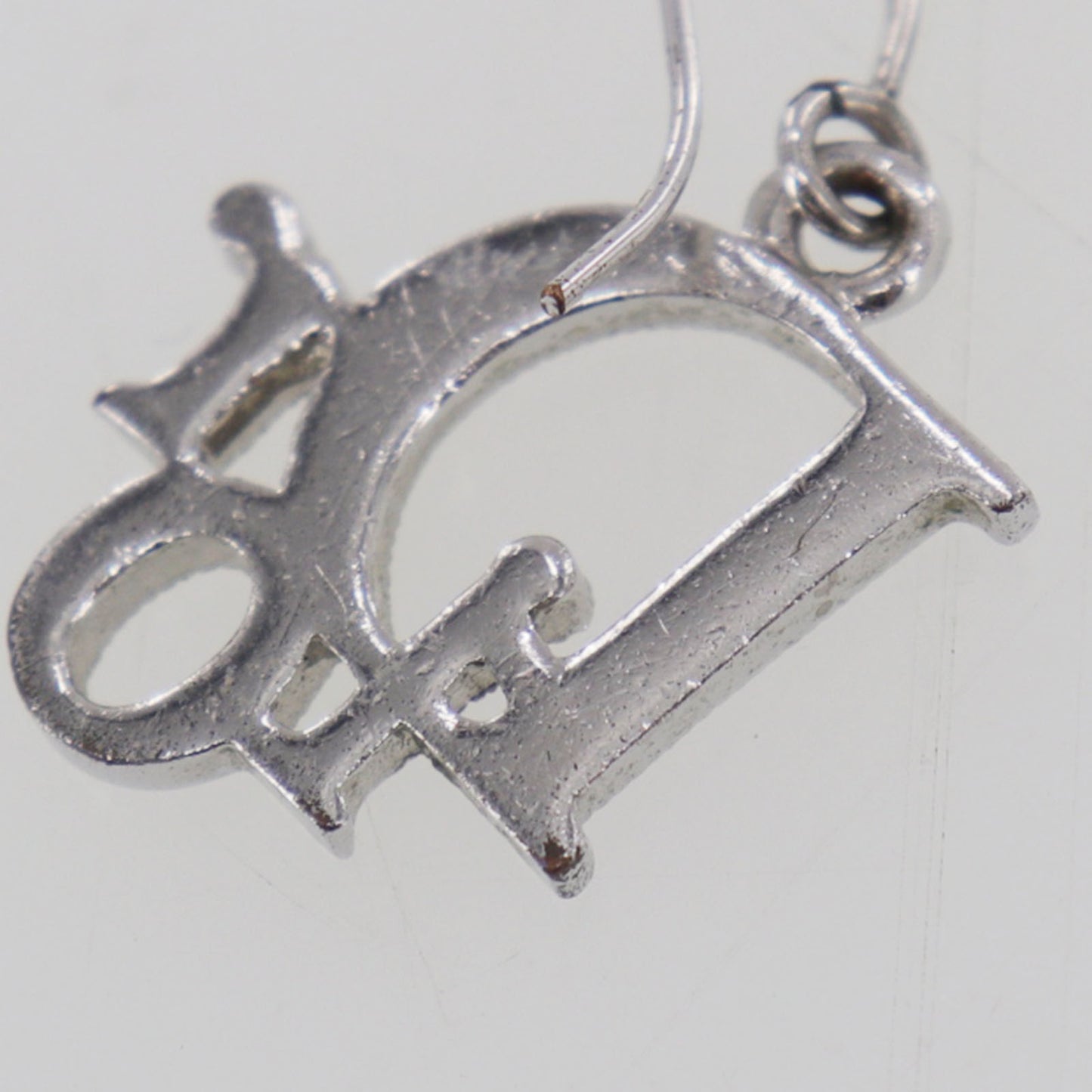 Christian Dior Logos Rhinestones Hook Pierced Earrings Silver Plated #EH4
