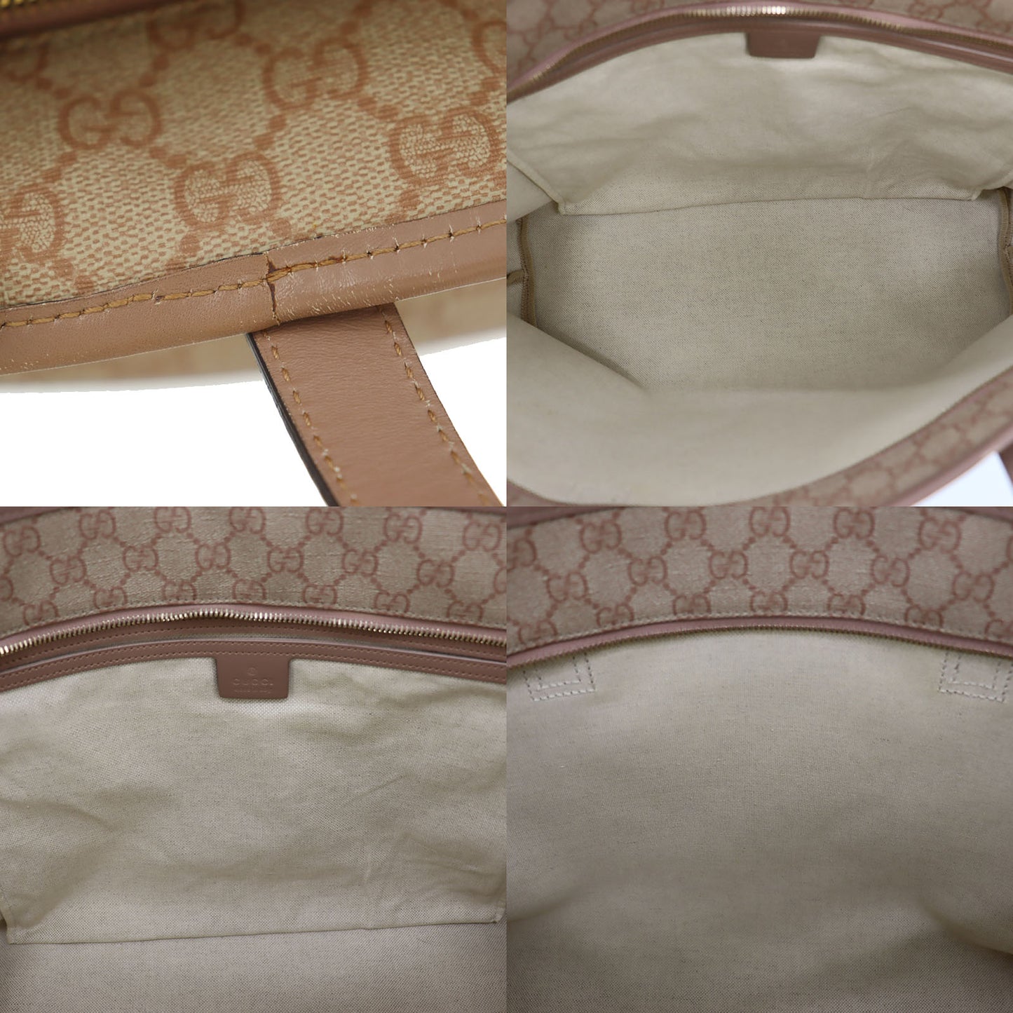GUCCI GG Plus Tote Handbag Pink Beige PVC Leather #BZ754