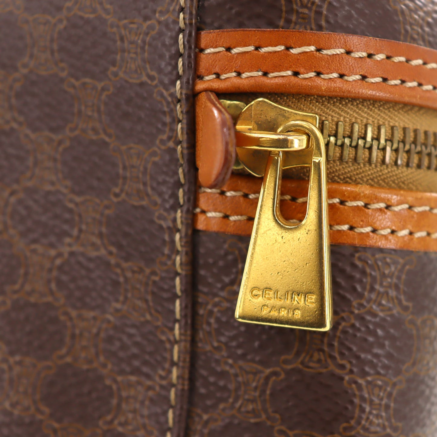 CELINE Macadam Pattern HandBag Brown PVC Leather #AH75
