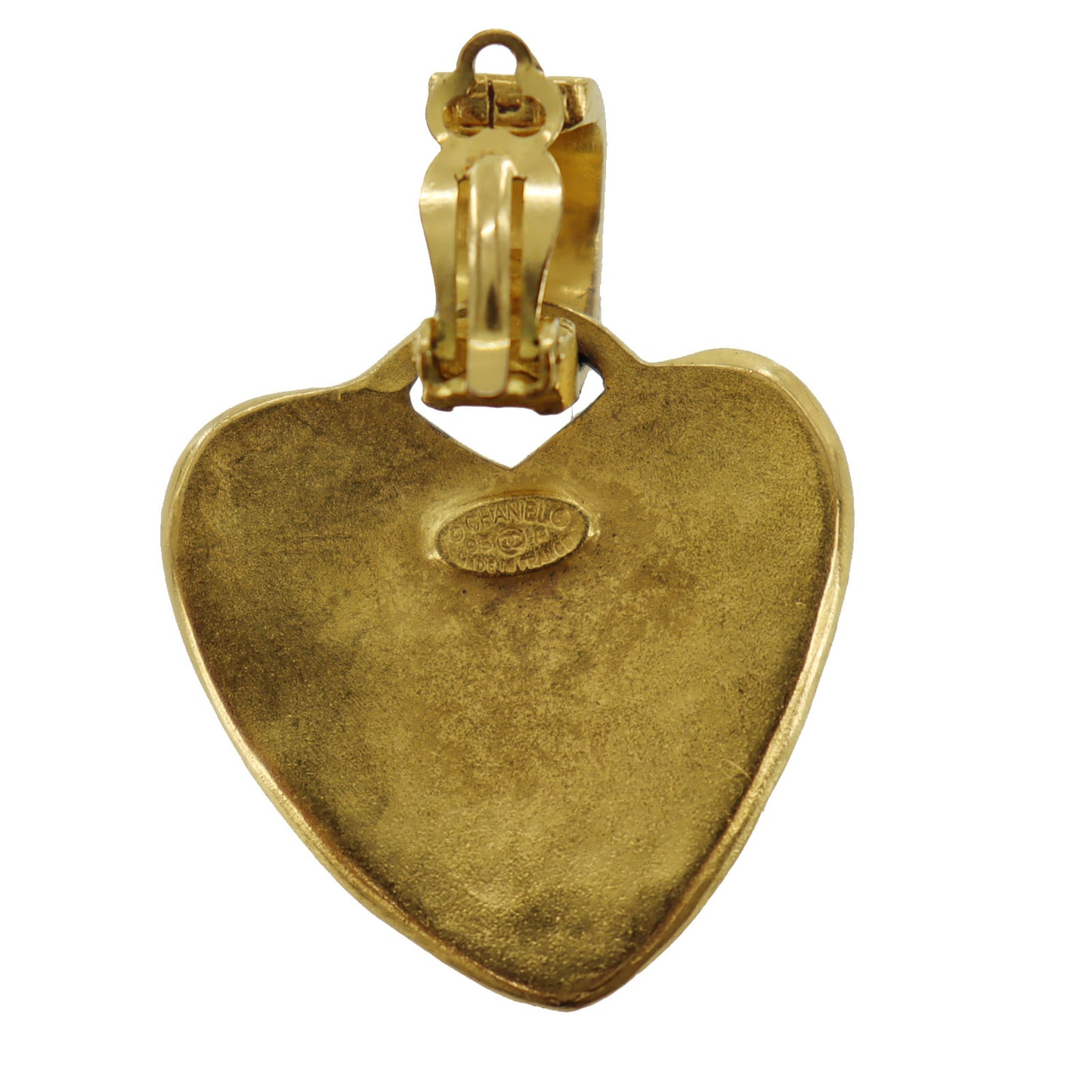 CHANEL CC Logos Heart Earrings 95P Gold Clip-On #AH146