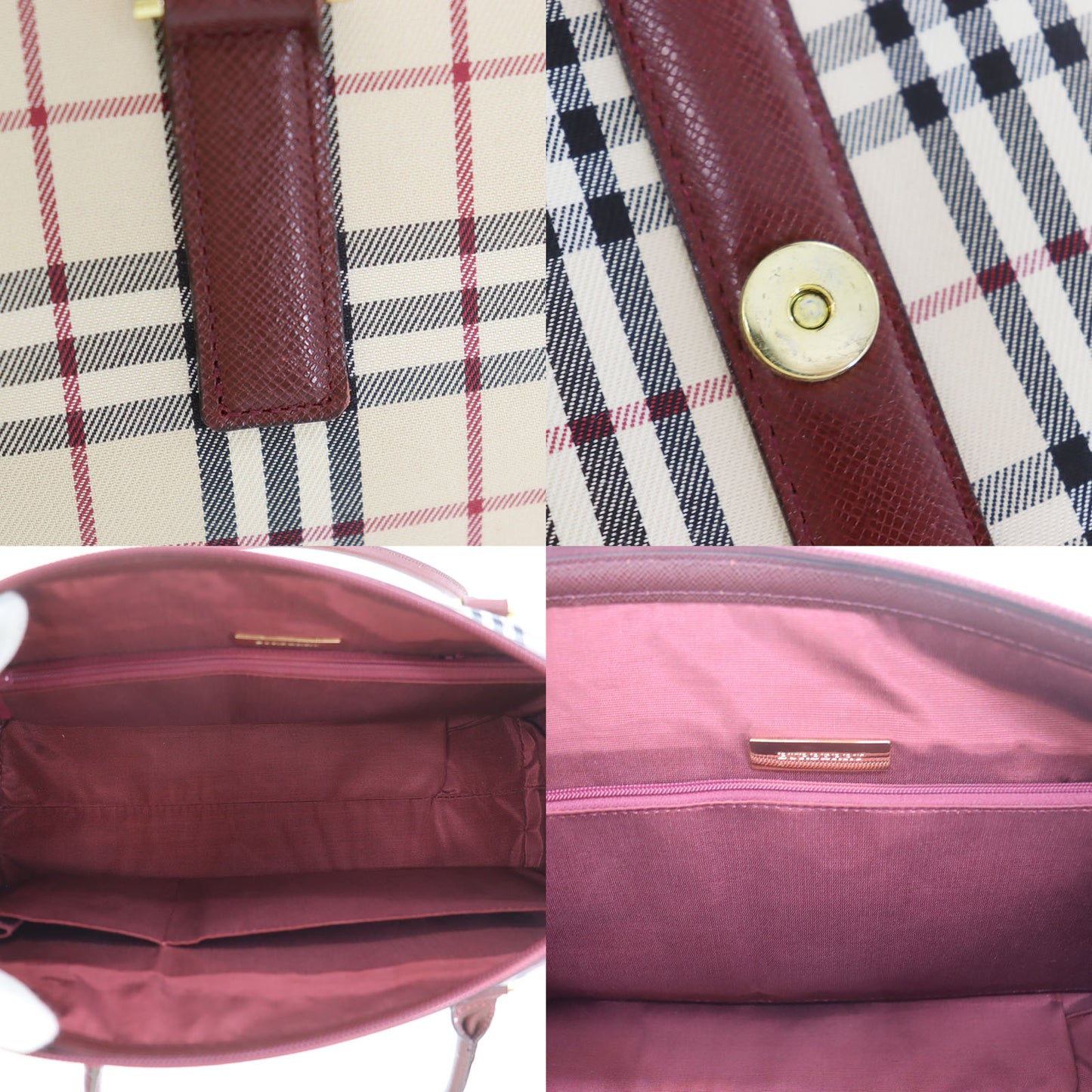Burberry Nova Check Handbag Beige Bordeaux Canvas #ED518