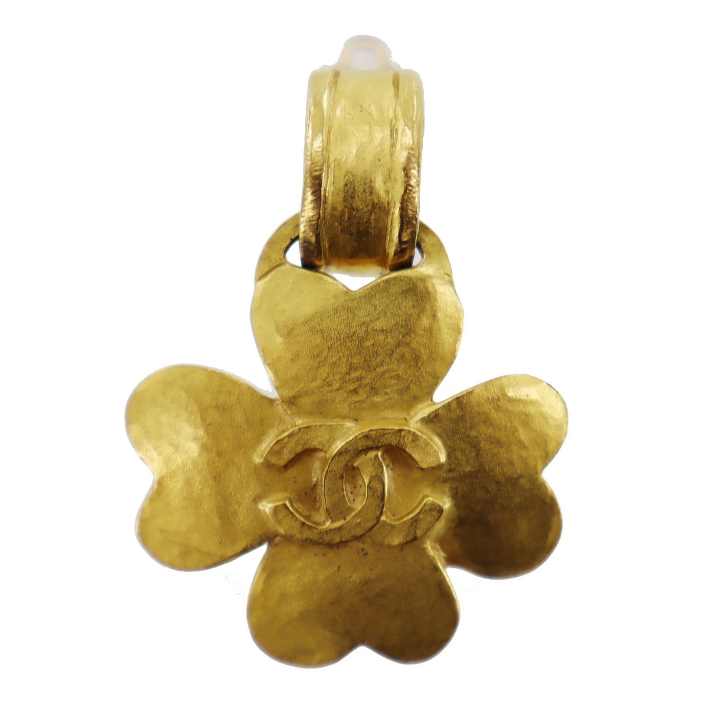 CHANEL CC Logos Clover Earrings 95 P Gold Clip-On #AH572