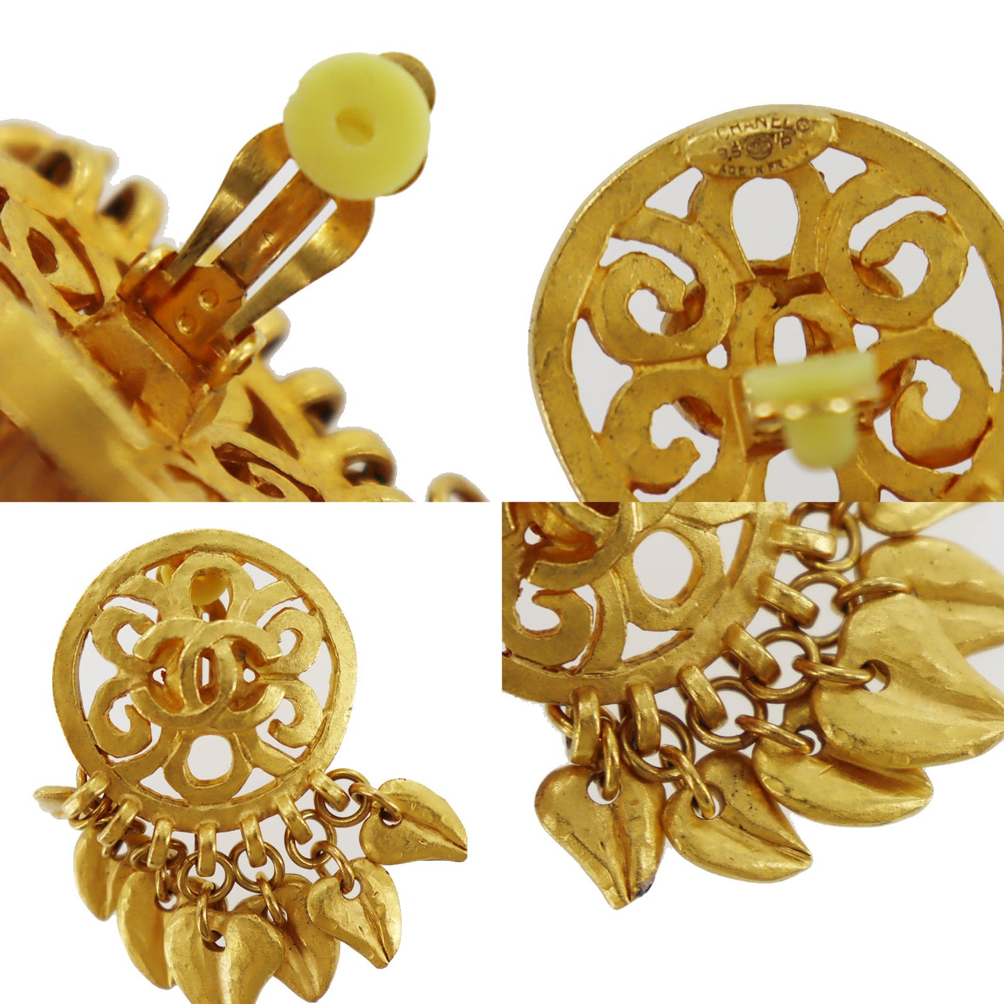CHANEL CC Logos Earrings Gold Clip-On 95P #AH668