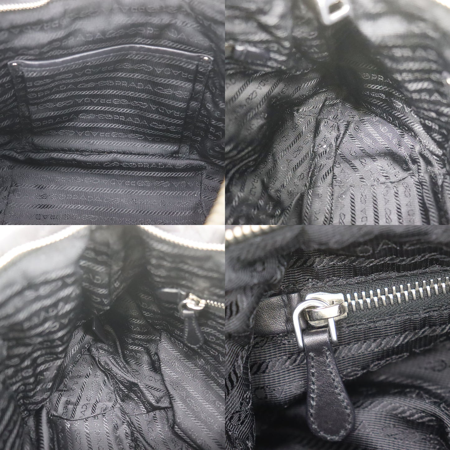 PRADA Logos Shoulder Handbag Black Leather #ED81
