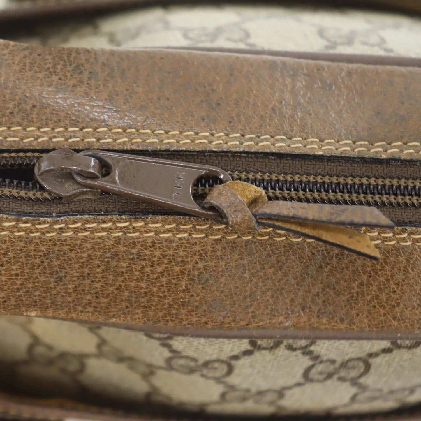 GUCCI GG Plus Web Stripe Handbag Brown PVC Leather Vintage #AG734