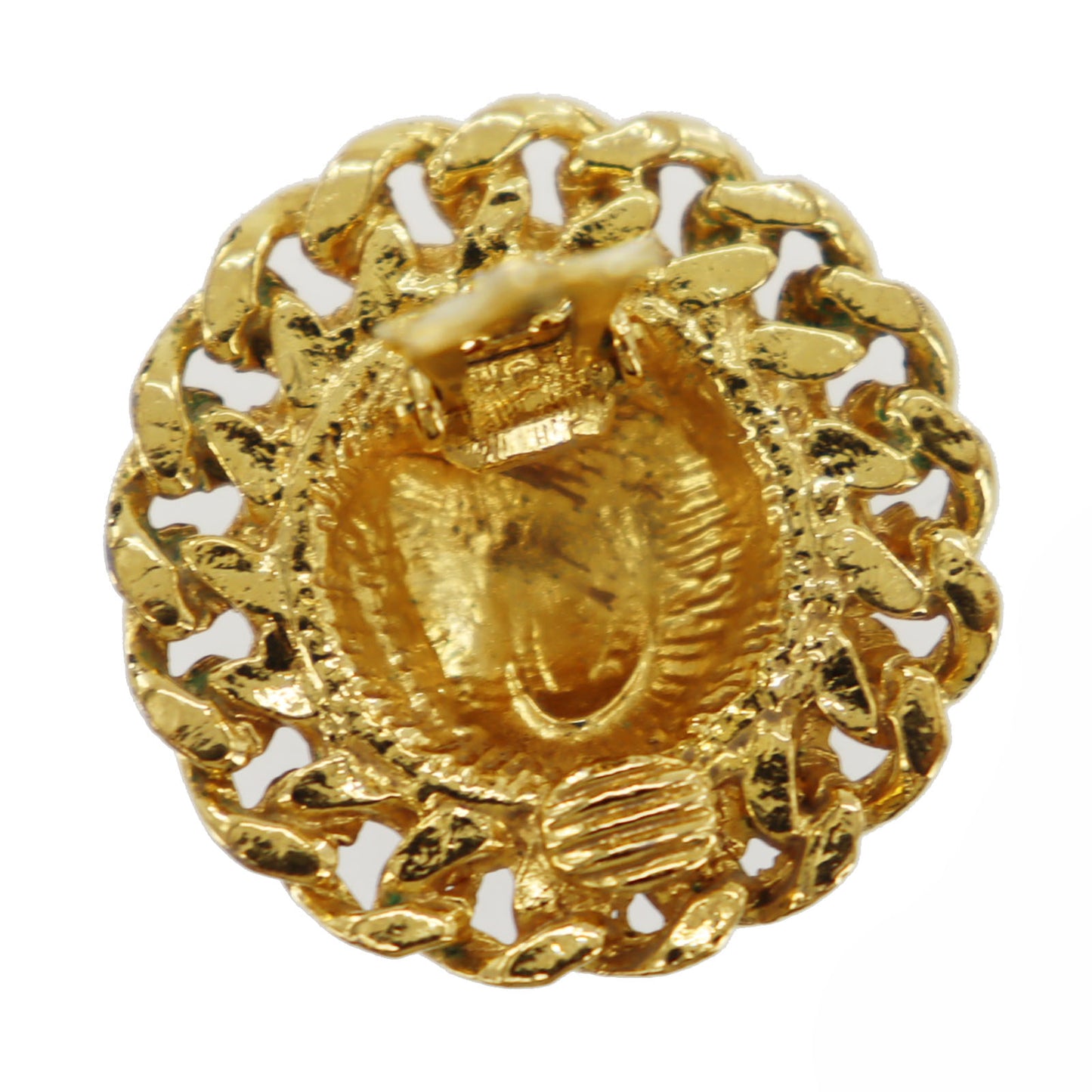 CHANEL Logos Chain Motif Earrings Gold Clip-On #BK663