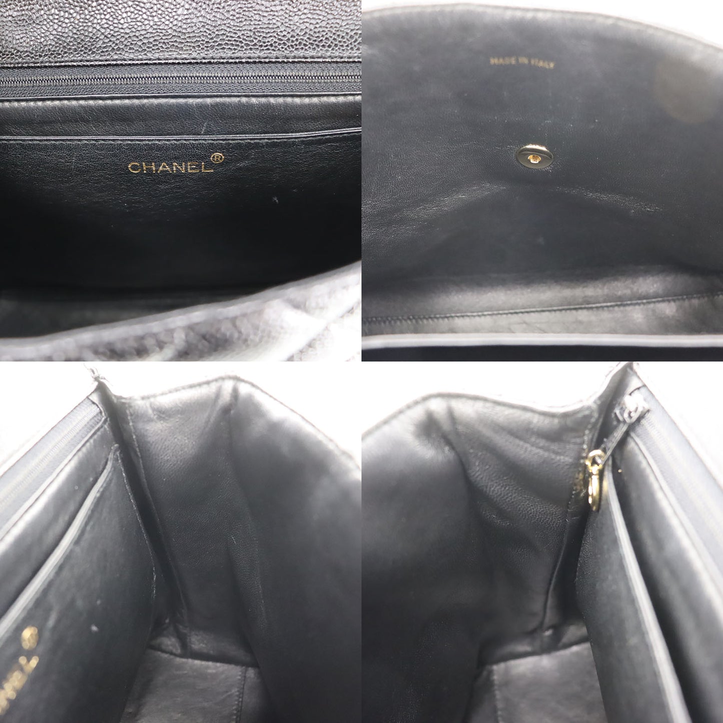 CHANEL CC Used Handbag Black Caviar Skin Leather #CE208