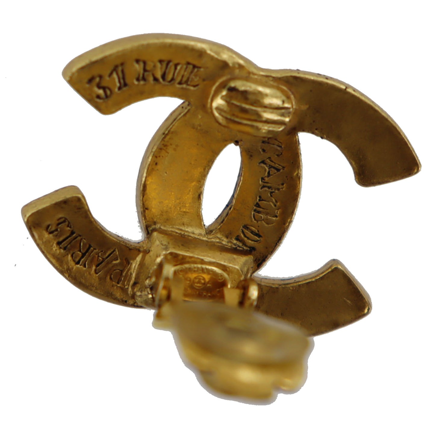 CHANEL CC Logos Earrings Gold Clip-On 99A #CA589