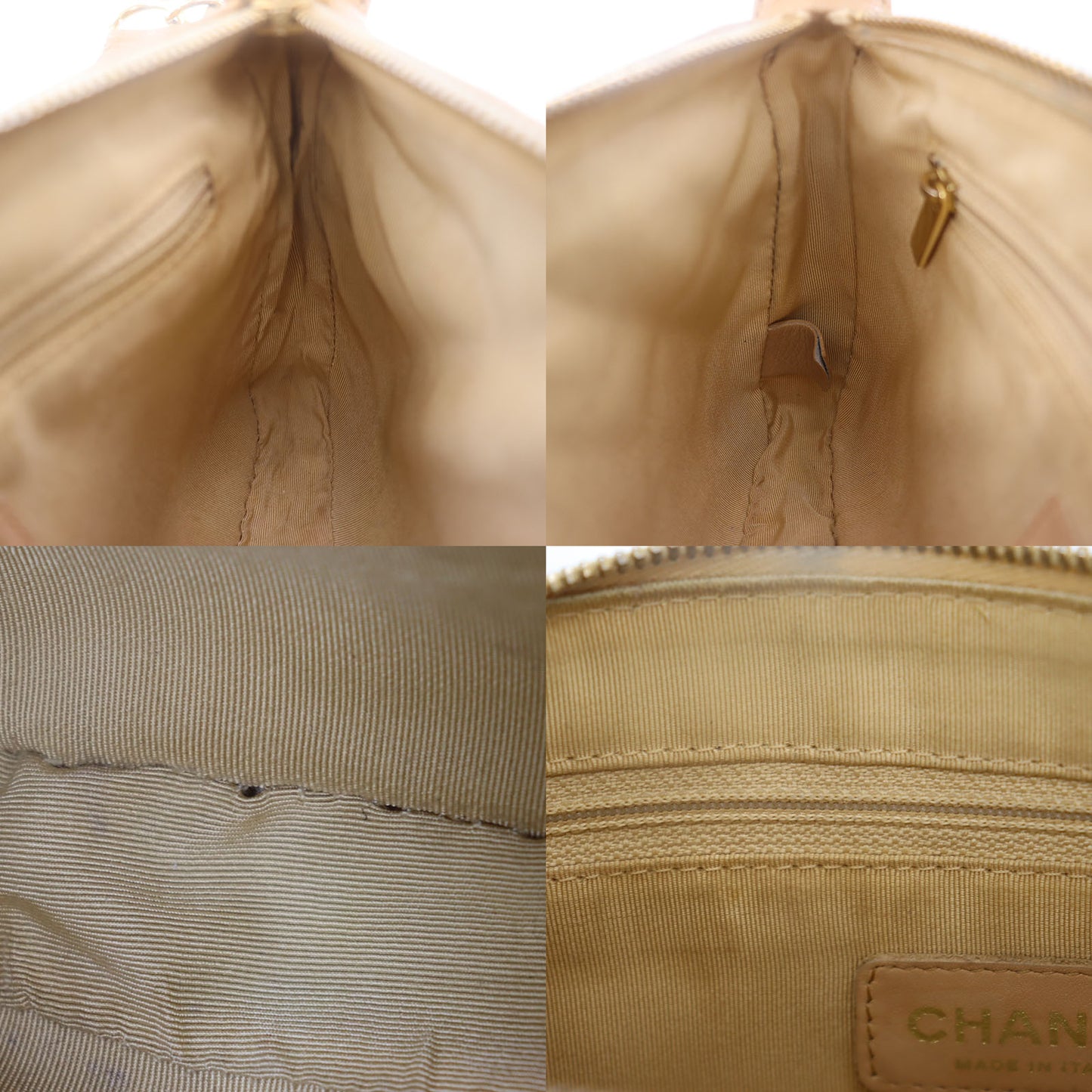 CHANEL CC Logo Shoulder Bag Beige Leather #CS561