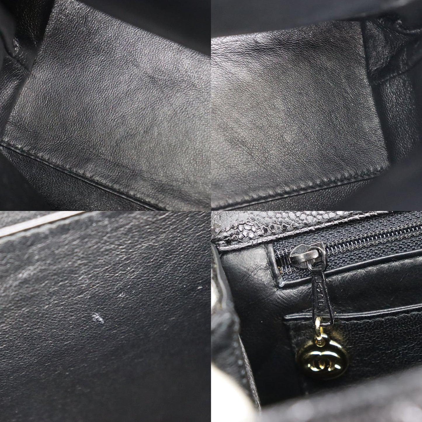 CHANEL CC Used Handbag Black Caviar Skin Leather #CE208