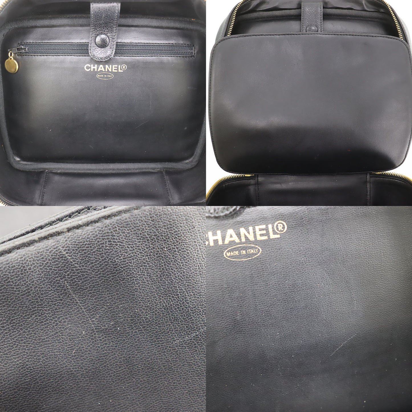 CHANEL CC Shoulder Handbag Vanity Black Caviar Skin Leather #CD668
