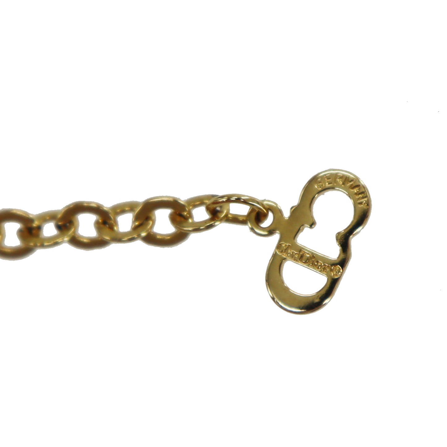 Christian Dior Logo Chain Heart Necklace Rhinestone Gold-Plated #CB315