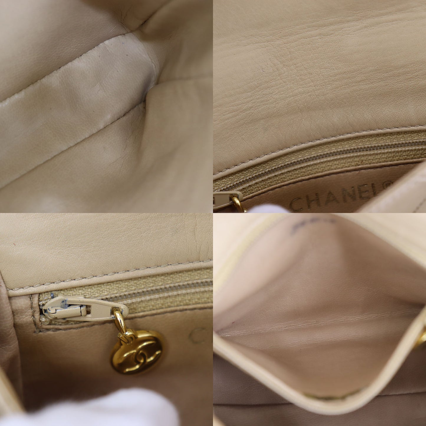 CHANEL Bicolore Bum Bag Beige Leather Lambskin #CK123