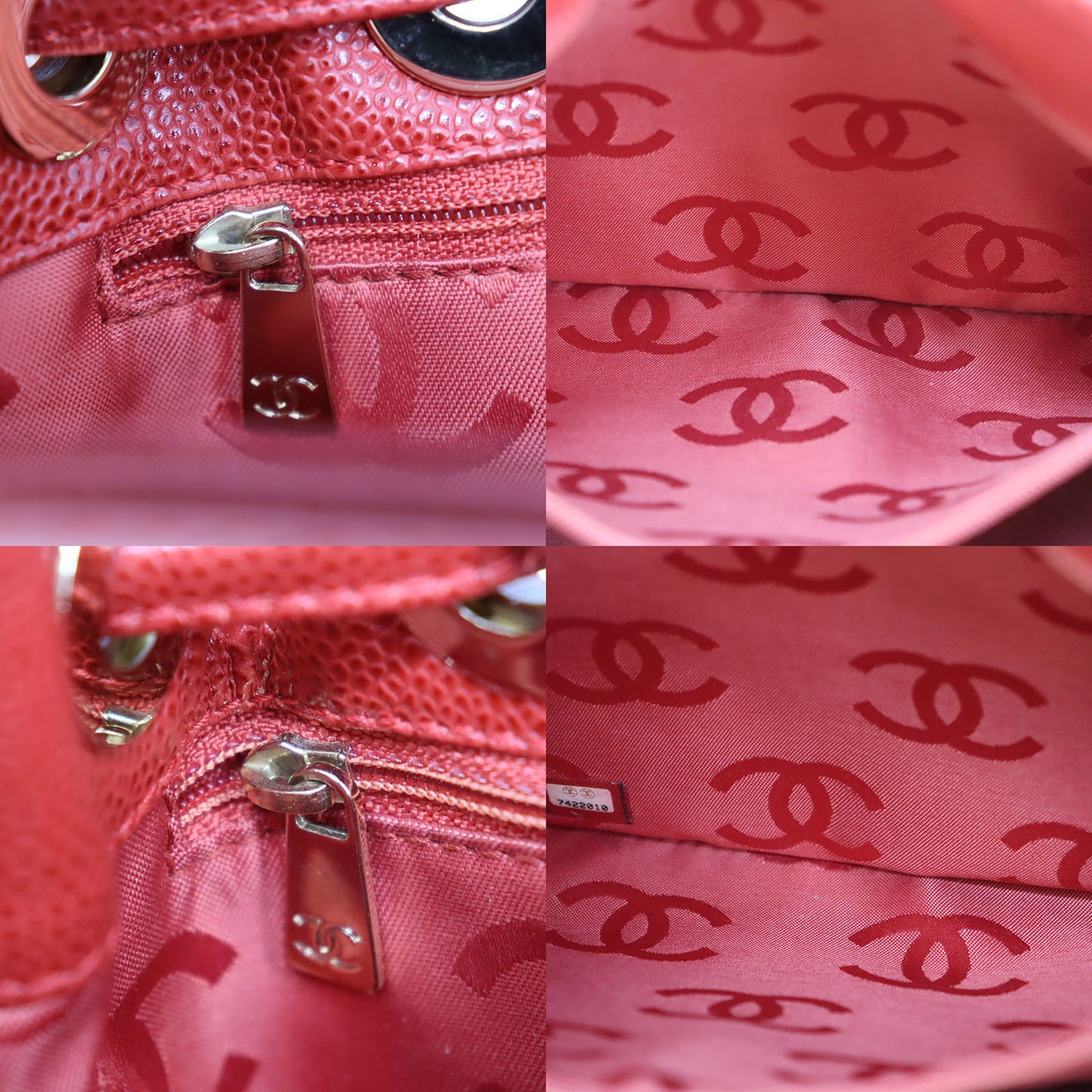 CHANEL CC Shoulder Handbag Red Caviar Skin Leather #CD264