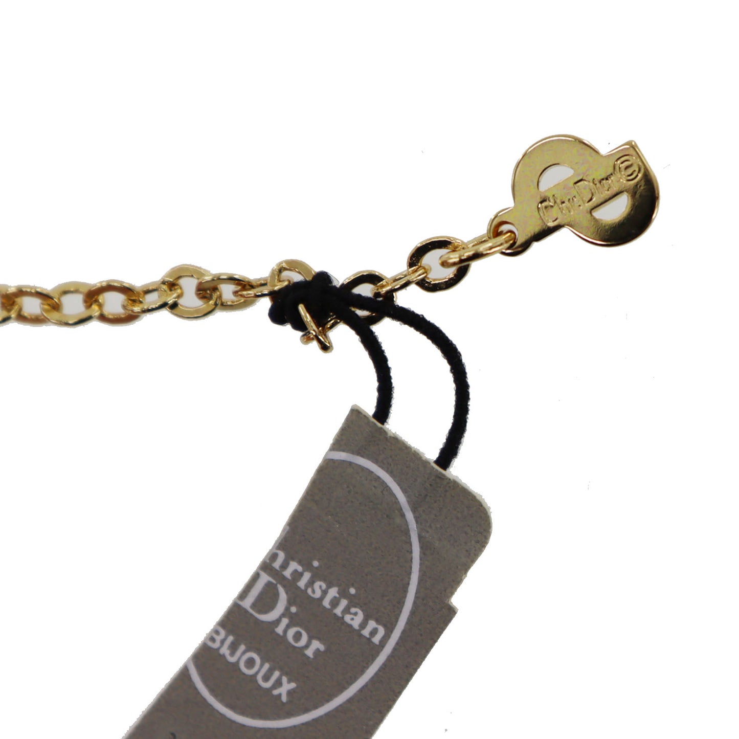 Christian Dior CD Logo Rhinestone Chain Necklace Gold #BO696