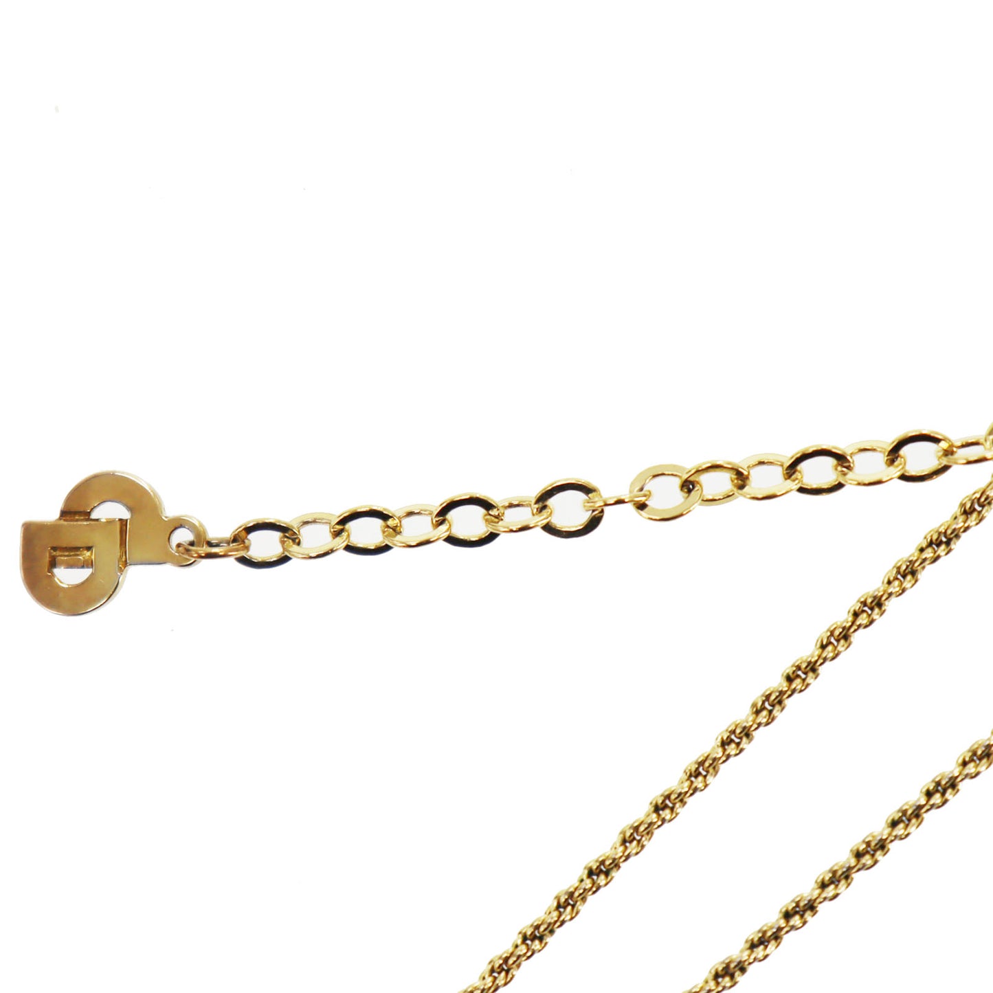 Christian Dior Logo Chain Heart Necklace Rhinestone Gold-Plated #CB230