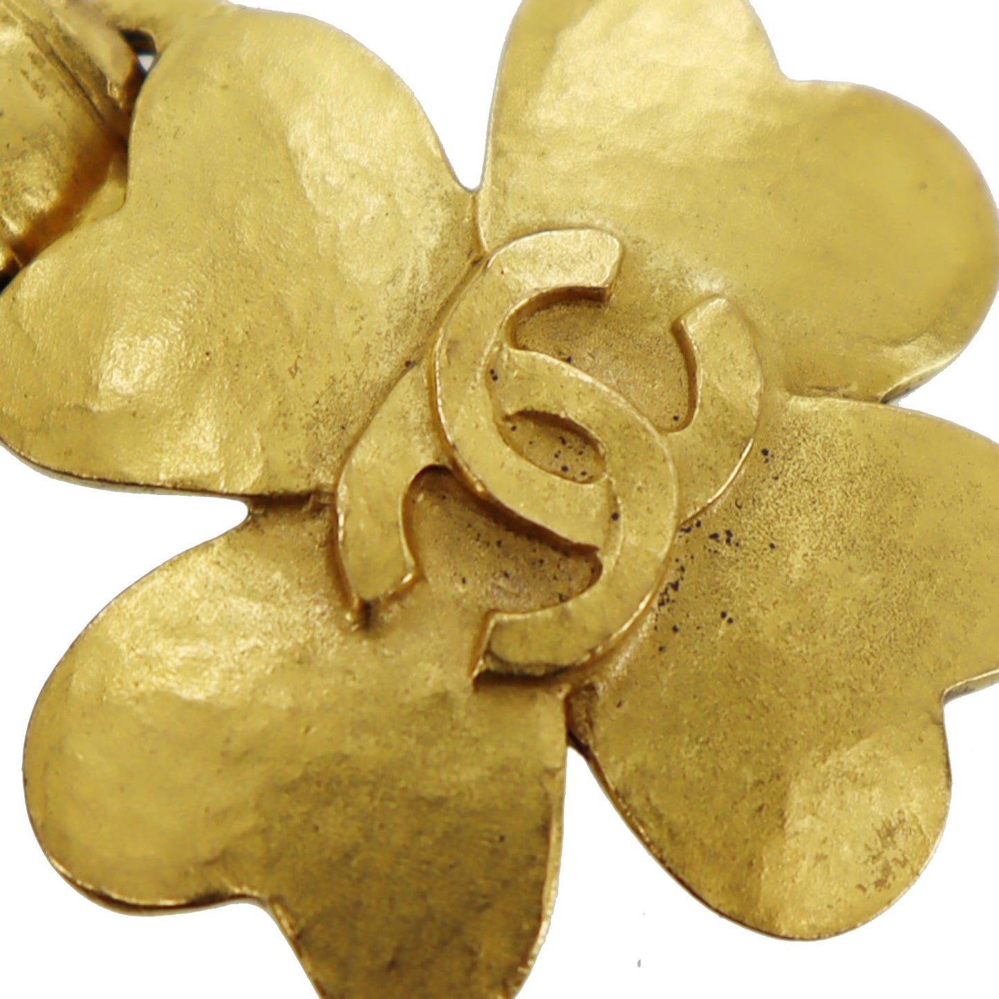 CHANEL CC Logos Clover Earrings 95 P Gold Clip-On #AH572