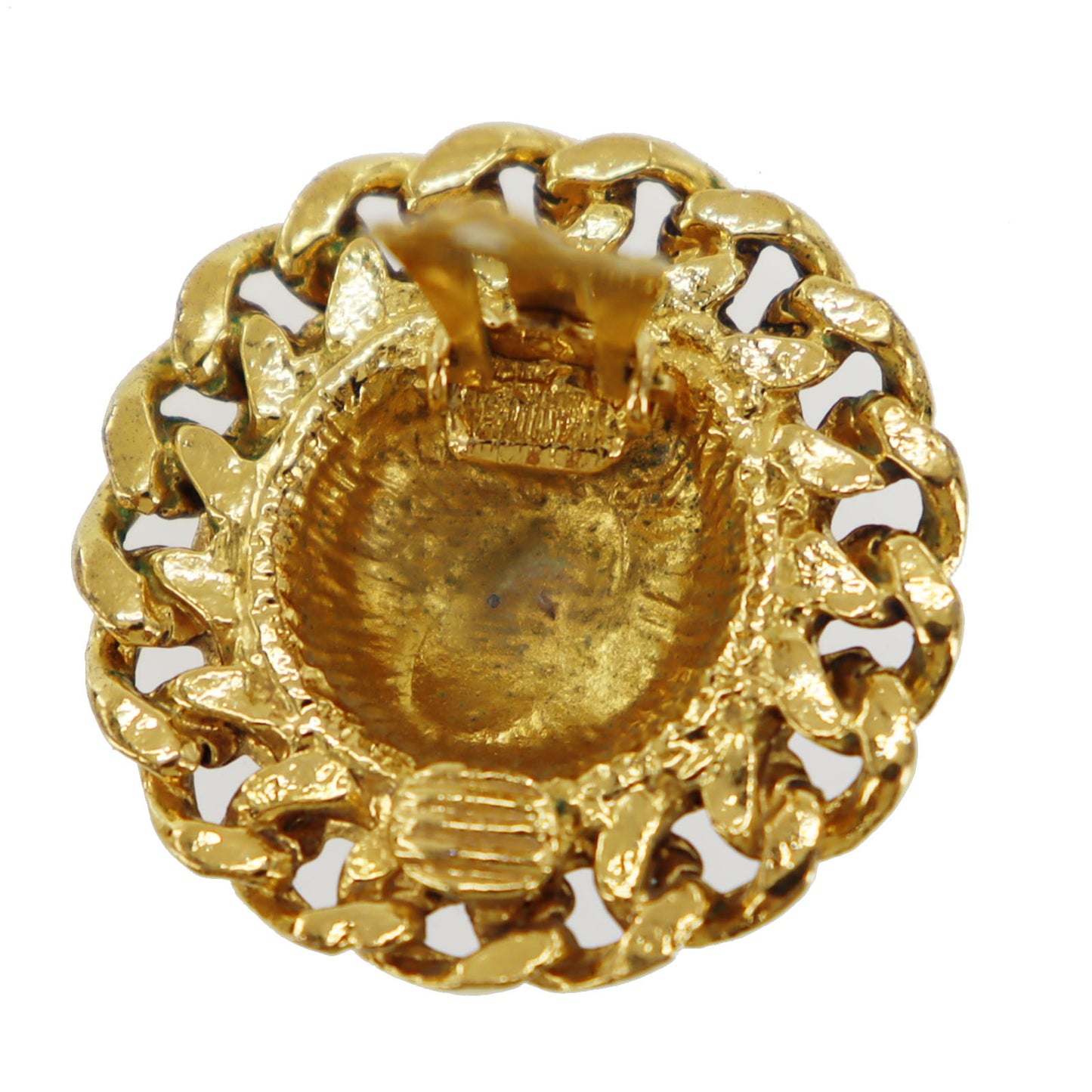 CHANEL Logos Chain Motif Earrings Gold Clip-On #BK663