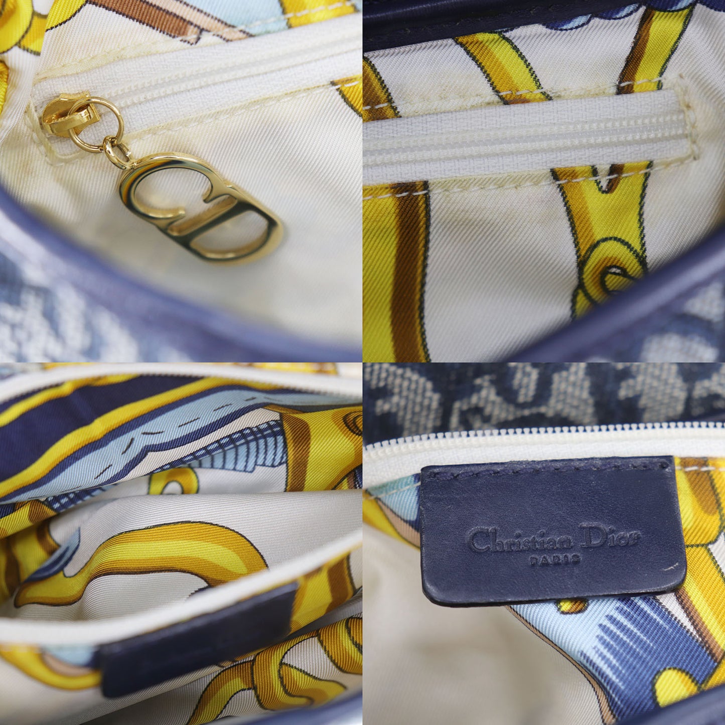 Christian Dior Trotter Saddle Shoulder Handbag Navy Canvas #EB344