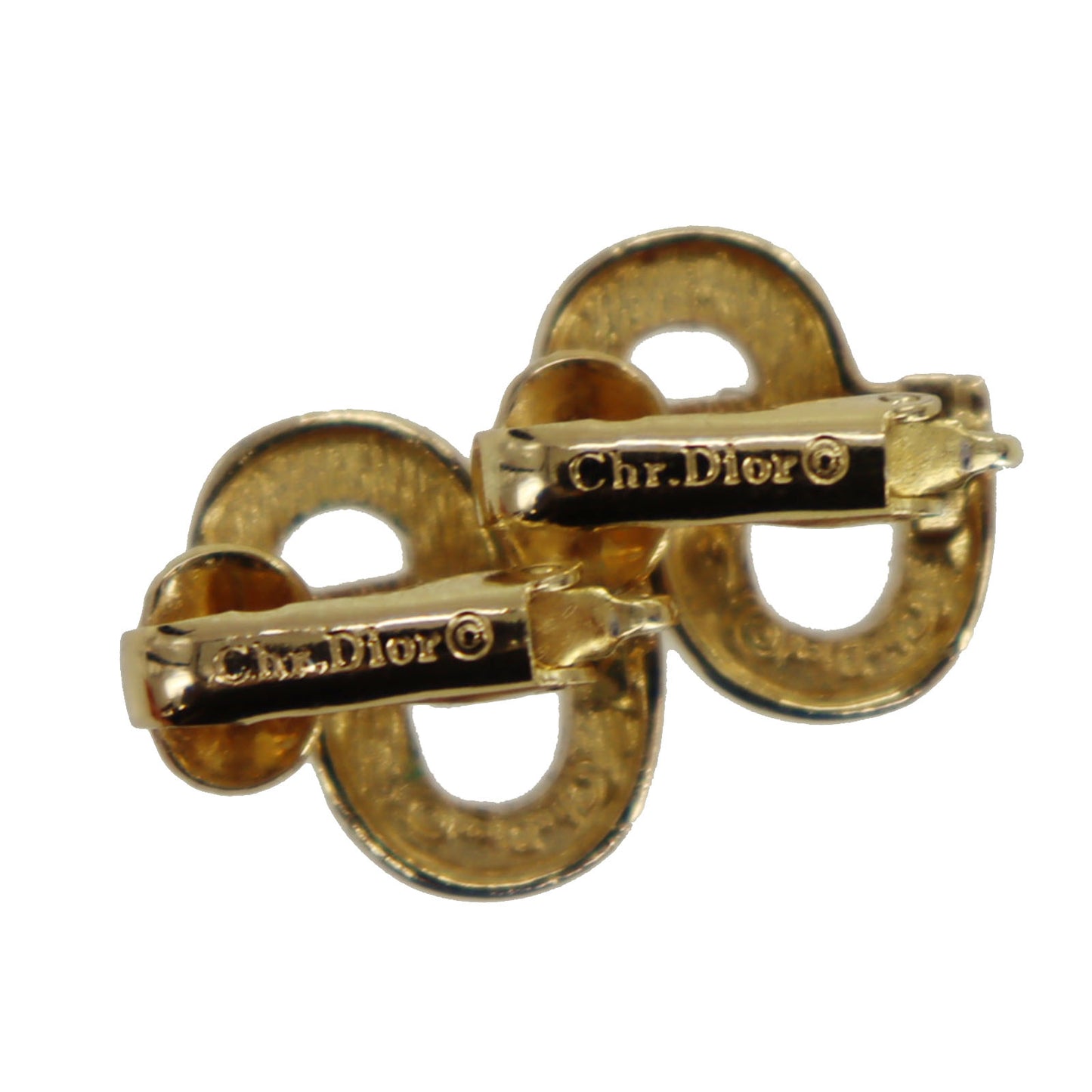 Christian Dior CD Logos Rhinestone Earrings Gold Plated #CB383
