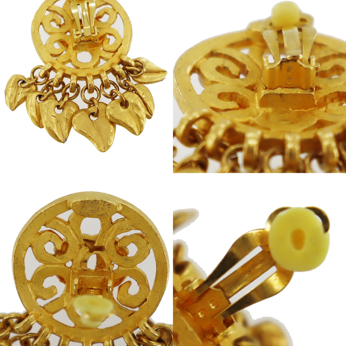 CHANEL CC Logos Earrings Gold Clip-On 95P #AH668
