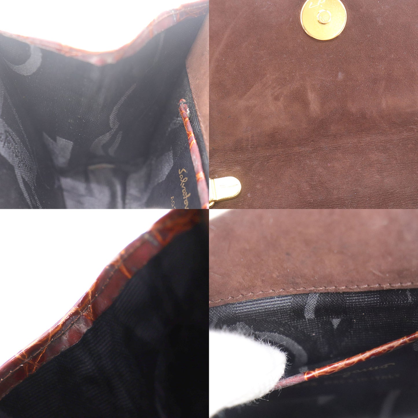 Salvatore Ferragamo Vara Mini Shoulder Bag Brown Embossed Leather #AH47