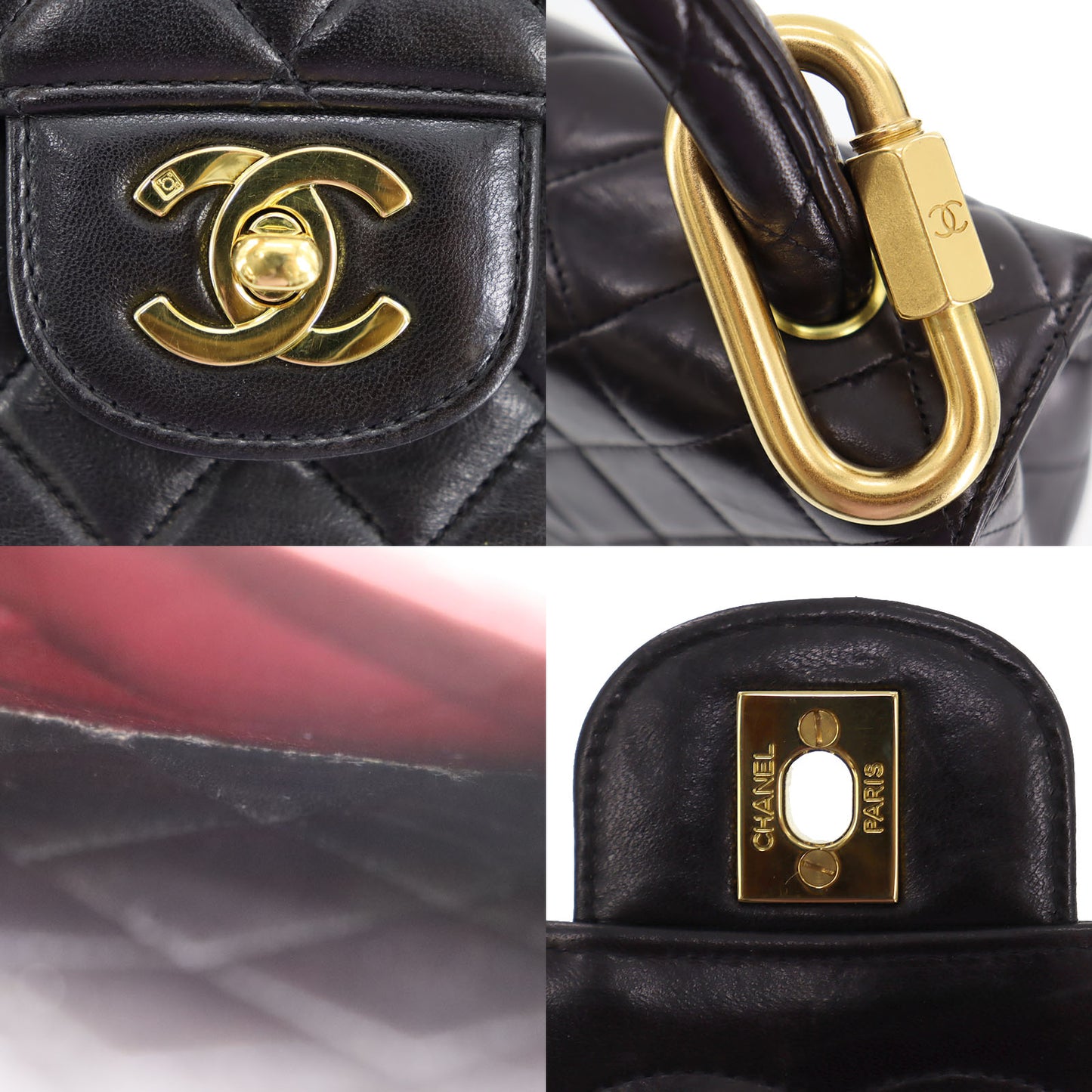 CHANEL HandBag Matelasse Pair Lambskin Leather Black #BU943