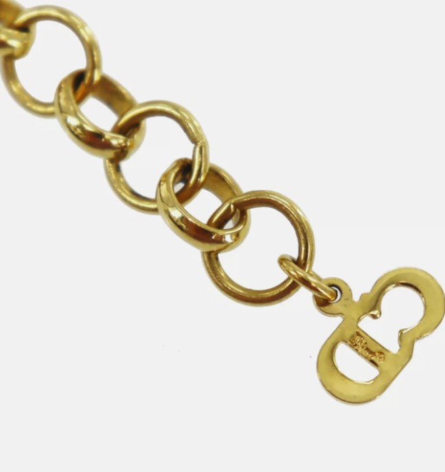 Christian Dior Logo Used Choker Red Gold Leather Gold Plated Vinatge #CU720 S