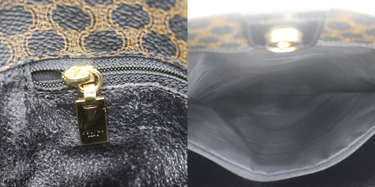CELINE Macadam Pattern Handbag Black PVC Leather #AG641