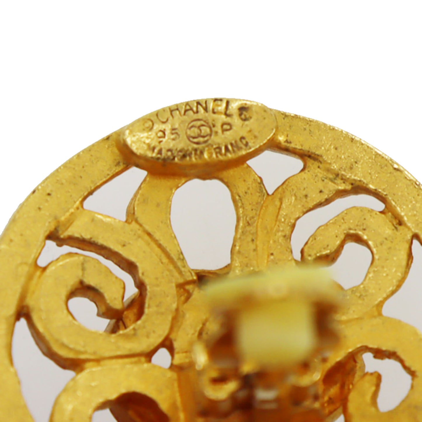 CHANEL CC Logos Earrings Gold Clip-On 95P #AH668