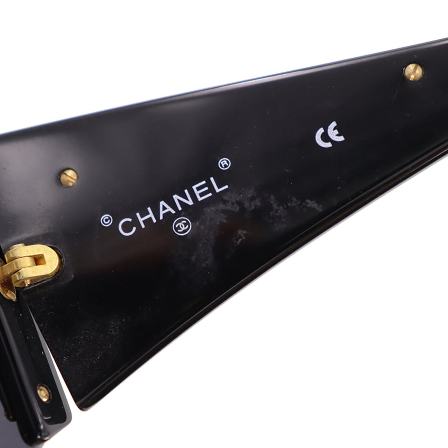 CHANEL Chain Sunglasses Black Shield Eye Wear #BZ506