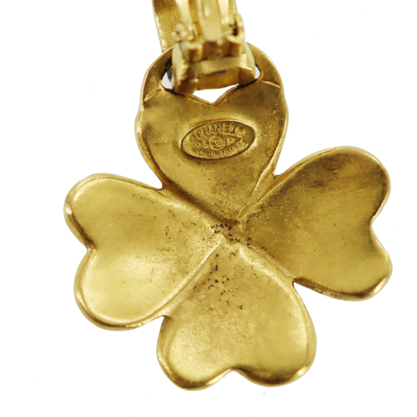 CHANEL CC Logos Clover Earrings 95 P Gold Clip-On #AH572