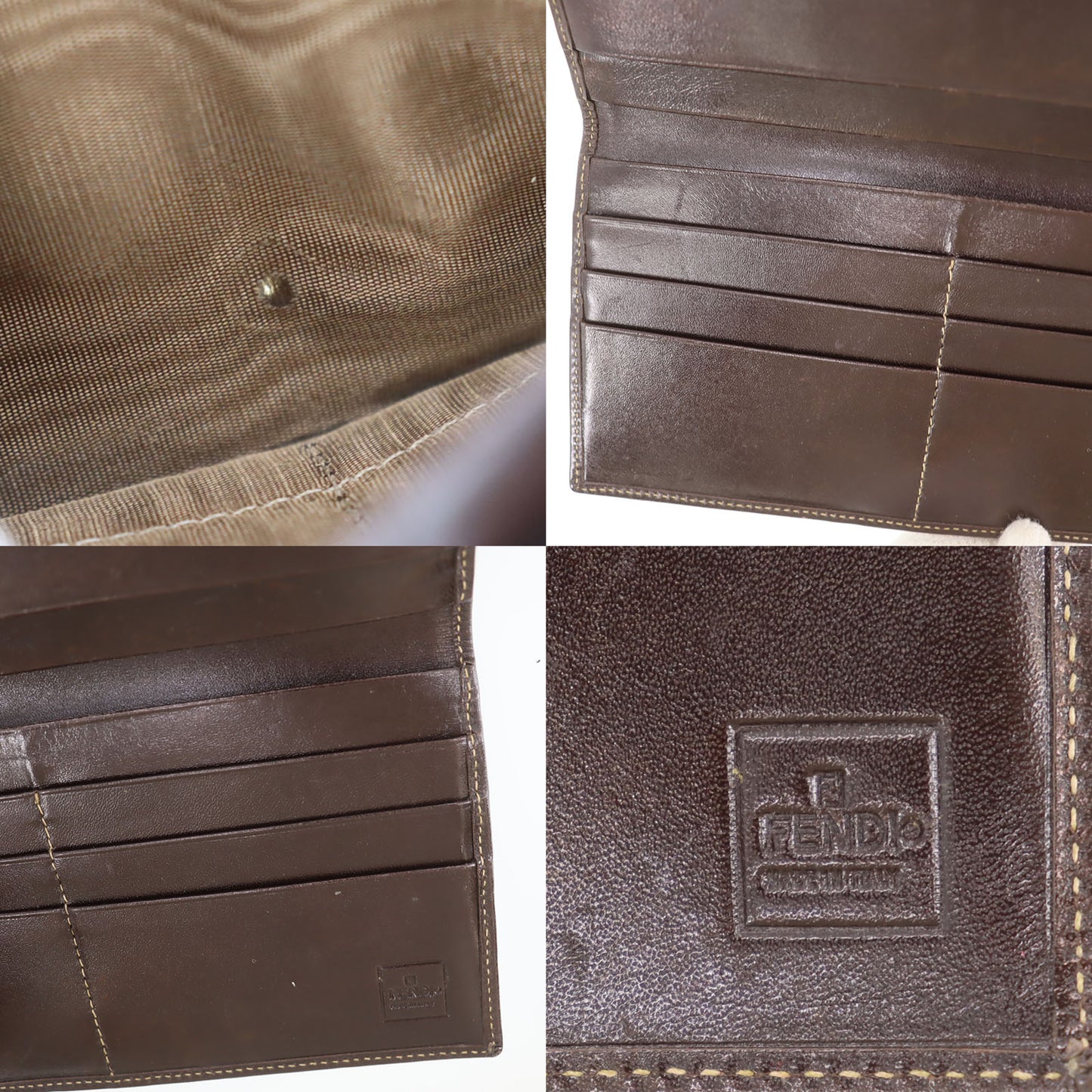 FENDI Zucca Bi-fold Long Wallet Brown Canvas Leather #CN100