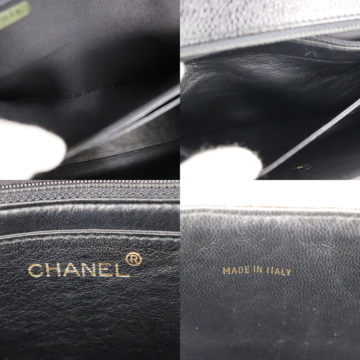 CHANEL CC Used Handbag Black Caviar Skin Leather #CE208