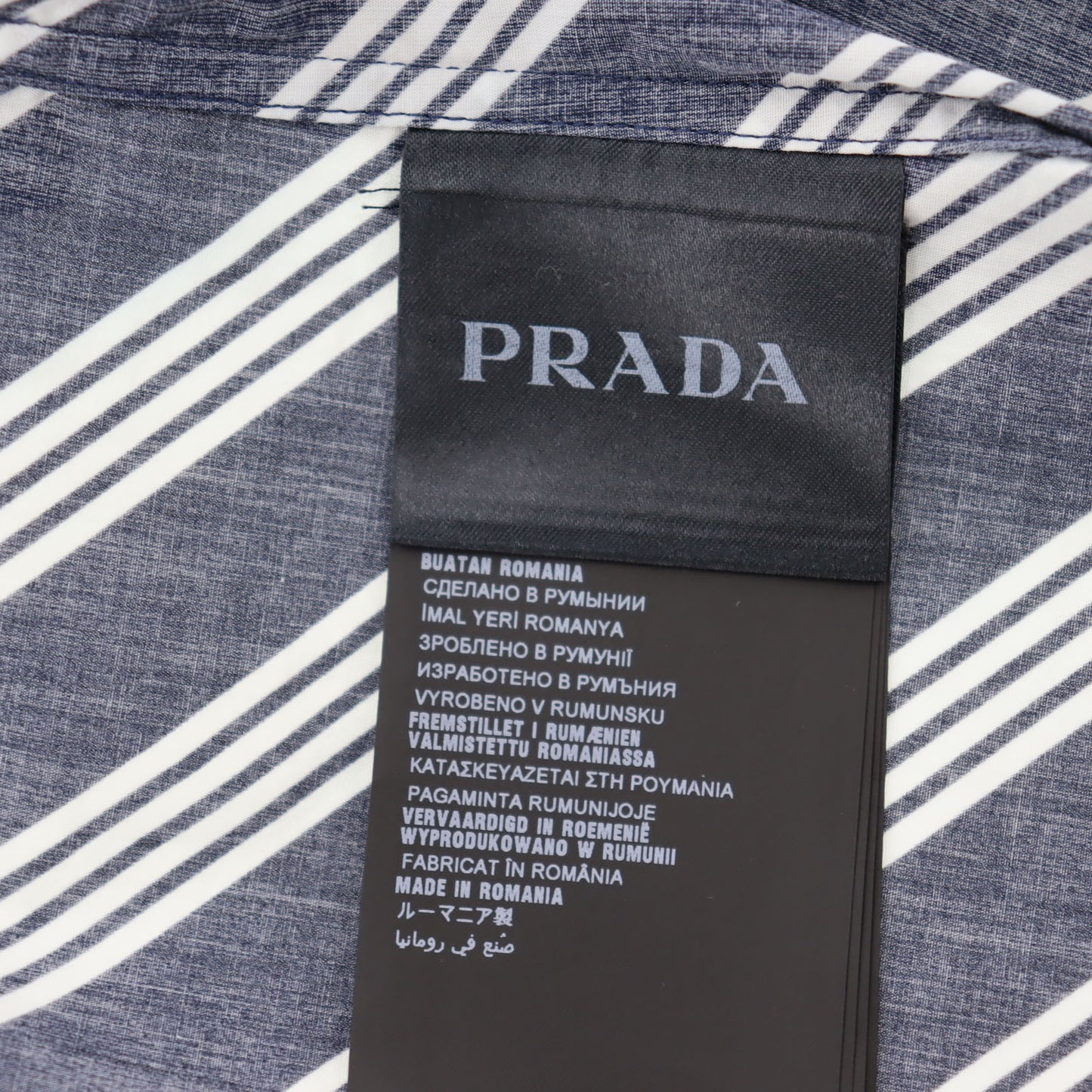 PRADA Logos Tops Shirt Light Navy White 100% Cotton Size 42 #AG994