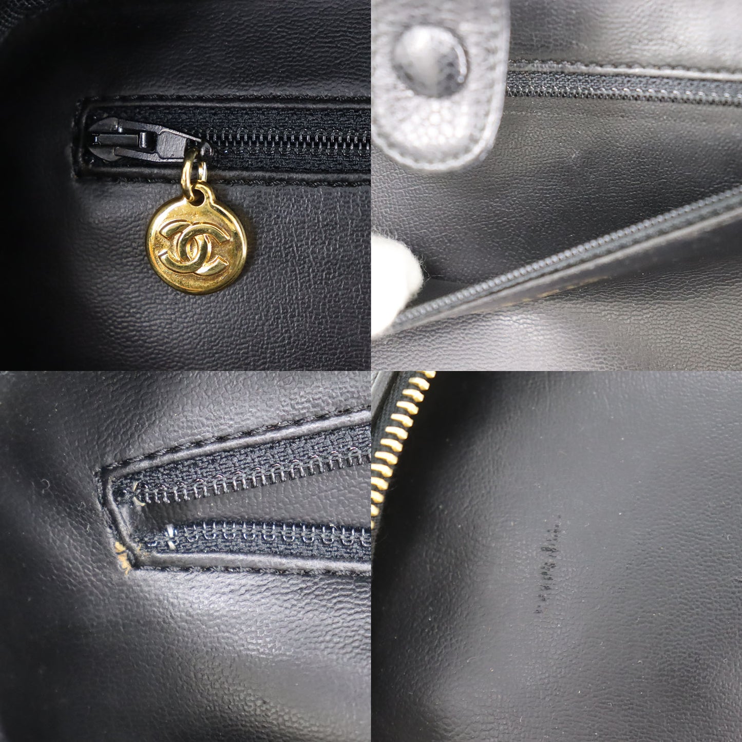 CHANEL CC Shoulder Handbag Vanity Black Caviar Skin Leather #CD668
