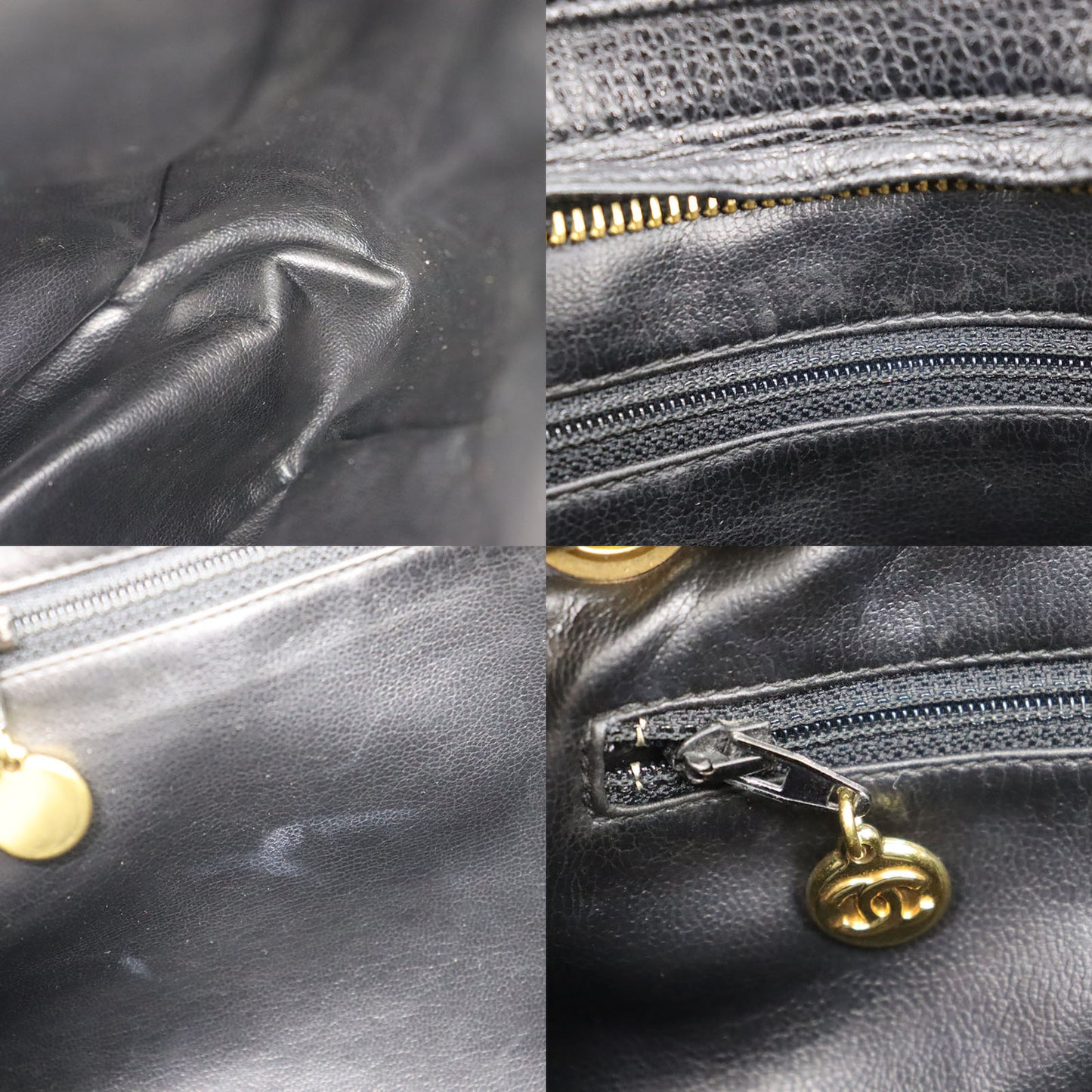CHANEL CC Shoulder Bag Black Caviar Skin Leather #CG492