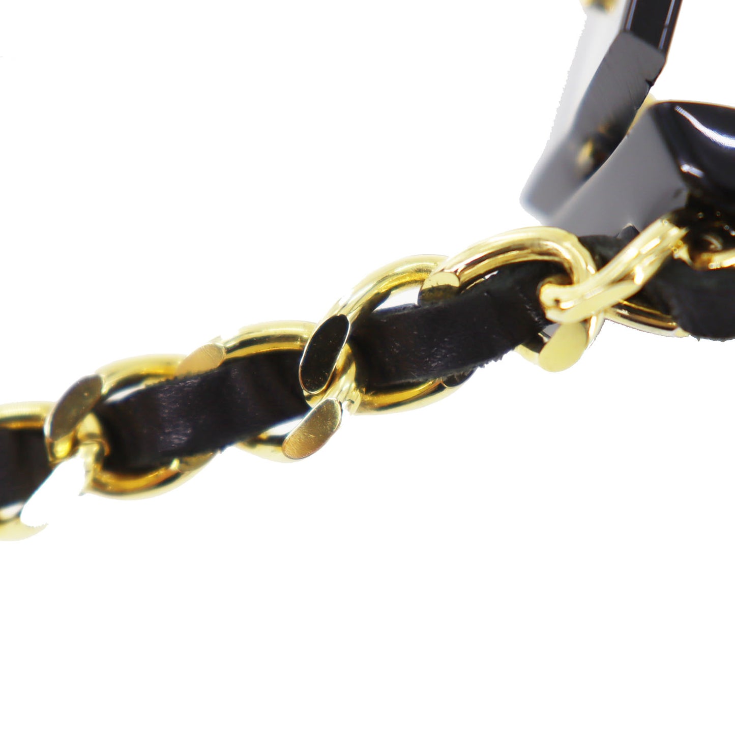 CHANEL Chain Used Sunglasses Black Shield Eye Wear Italy #CU905