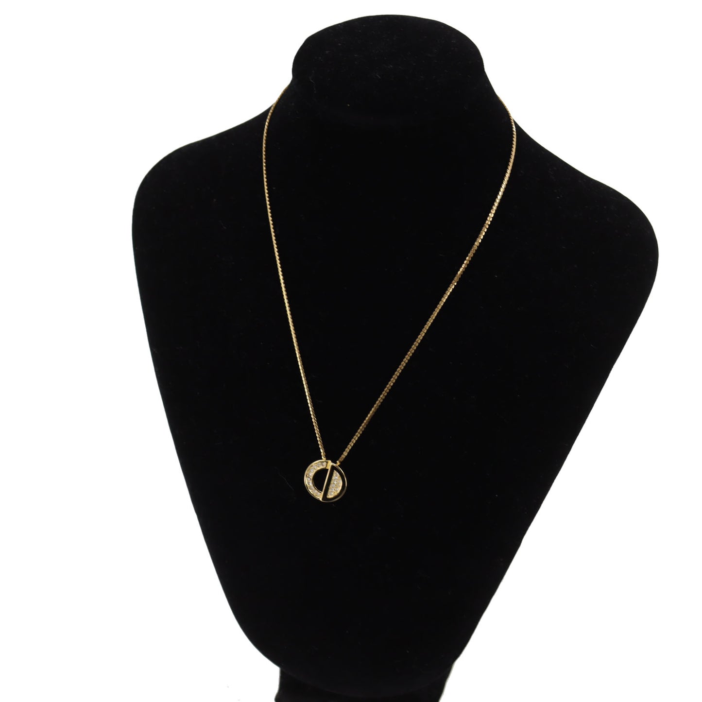 Christian Dior CD Logo Rhinestone Chain Necklace Gold #BO696