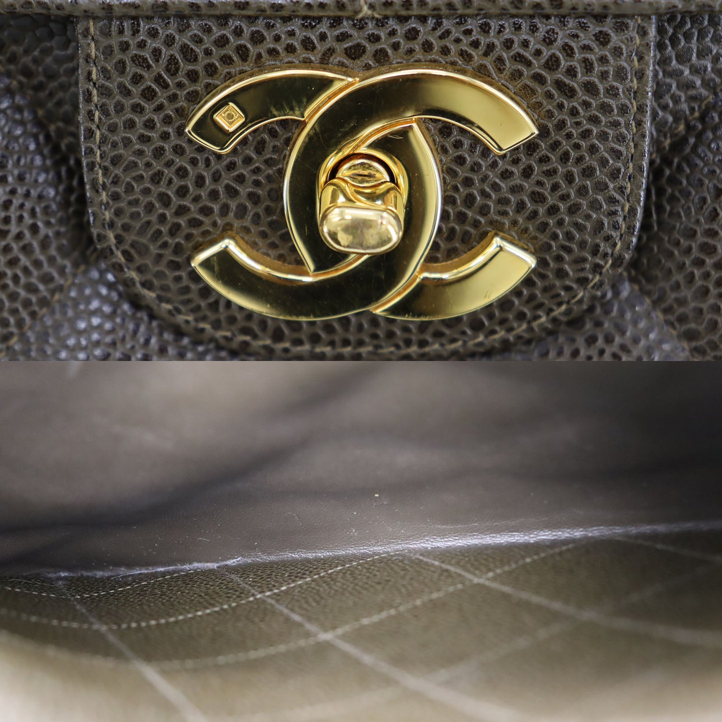 CHANEL CC Handbag Brown Caviar Skin Leather #BN811