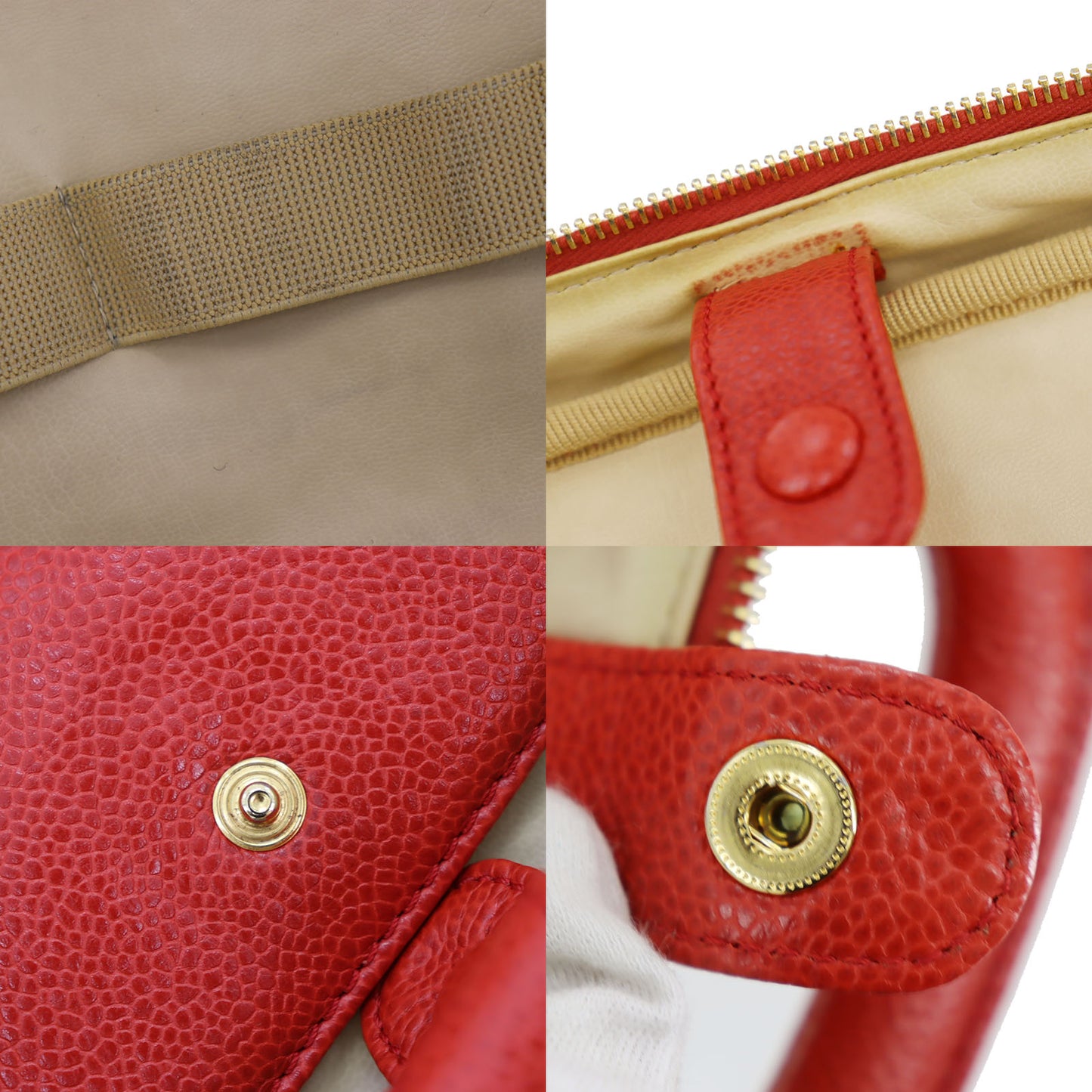 CHANEL CC Shoulder Handbag Vanity Red Caviar Skin Leather #CF934