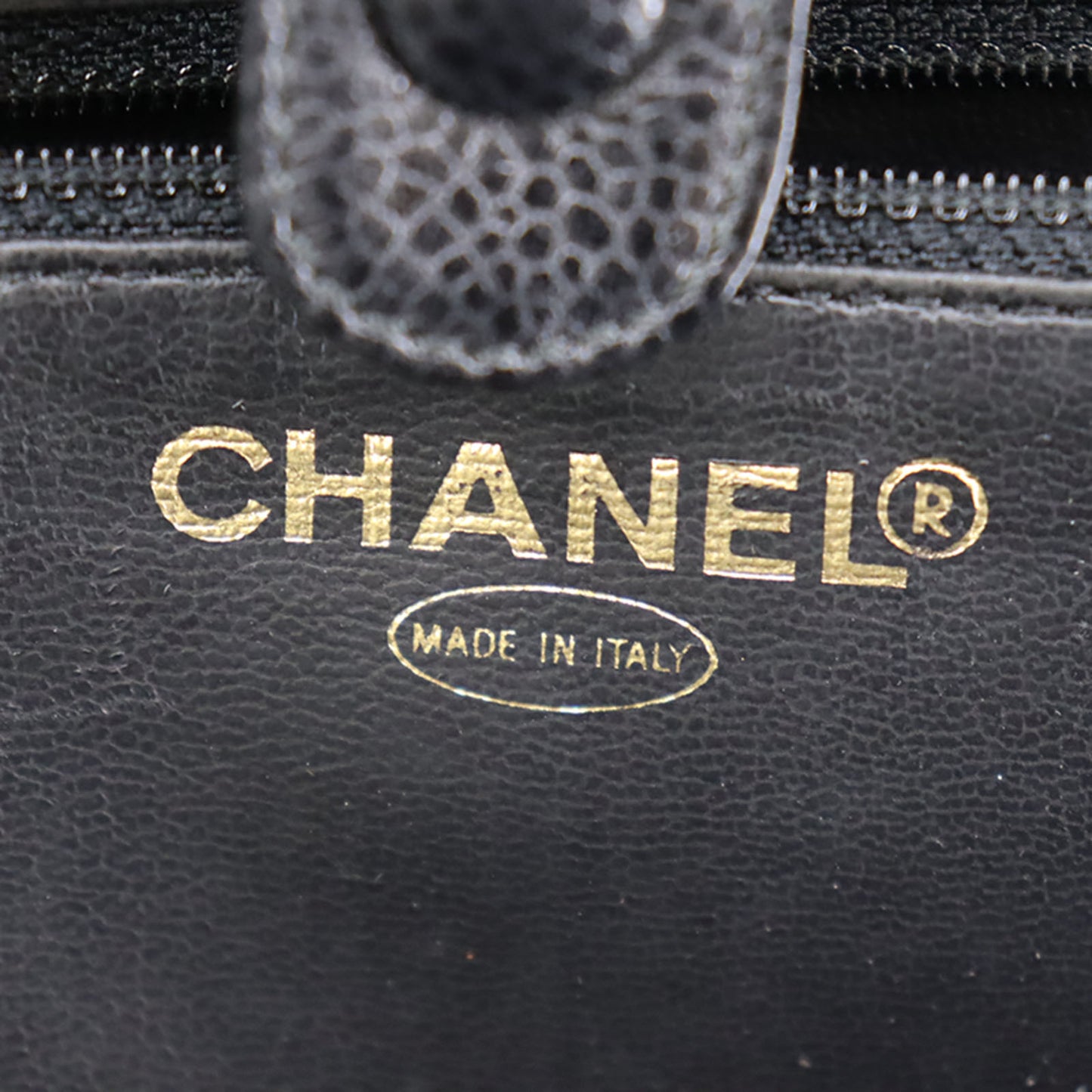 CHANEL CC Shoulder Handbag Vanity Black Caviar Skin Leather #CD668